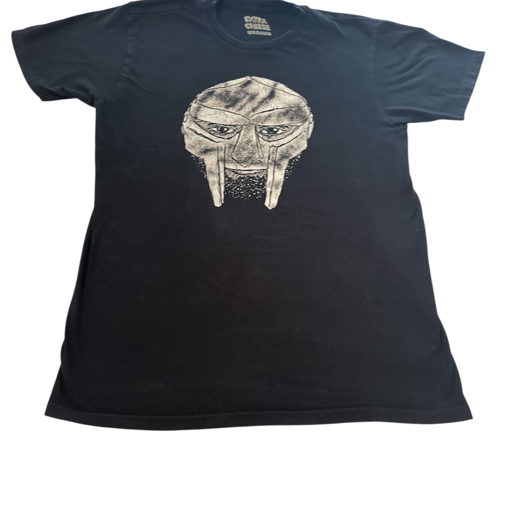Extra Cheese Medium Black Graphic Tee Mask Print Streetwear Hip Hop